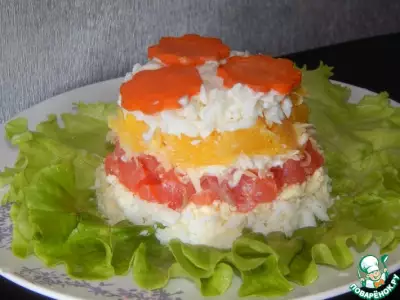 Слоеный салат с семгой и апельсинами фото