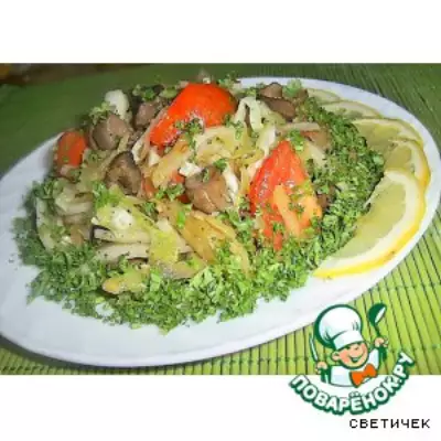 Тeплый салат с белыми грибами фото
