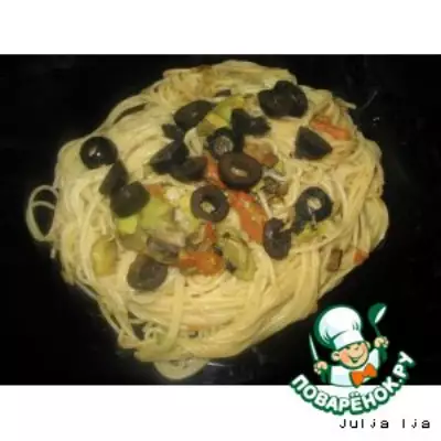 Спагетти с шампиньонами и авокадо