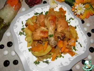 Курица, запеченная с тыквой и картофелем