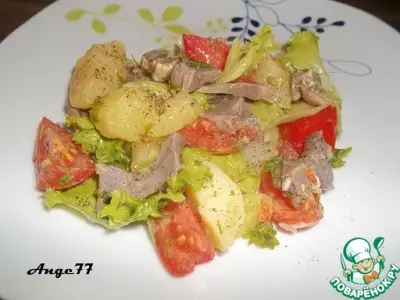 Картофельный салат с куриными желудками фото