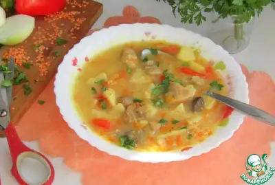 Суп из красной чечевицы с грибами