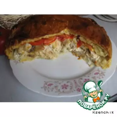 Пирог с курицей, грибами и сыром