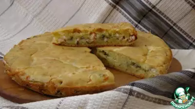 Заливной пирог с сыром, зеленью и грудинкой