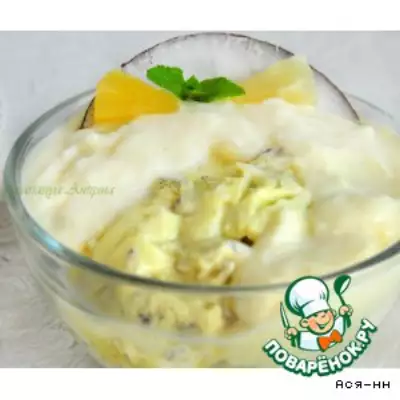 Сливочно-кокосовое суфле с ледяным ананасовым соусом