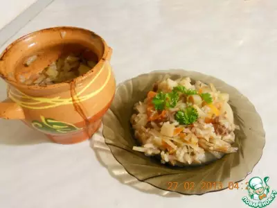 Рис с говядиной и овощами в горшочке