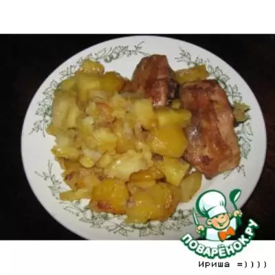 Куриные бедрышки с картофелем и ананасами в рукаве