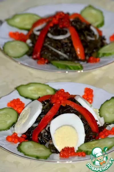 Салат с диким рисом и морской капустой