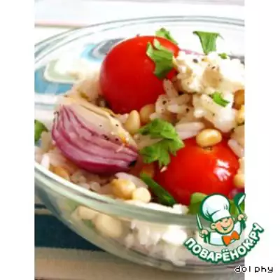 Салат из риса с печеными помидорами