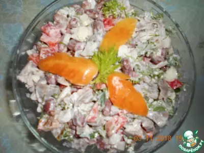 Салат с куриными желудочками и фасолью фото