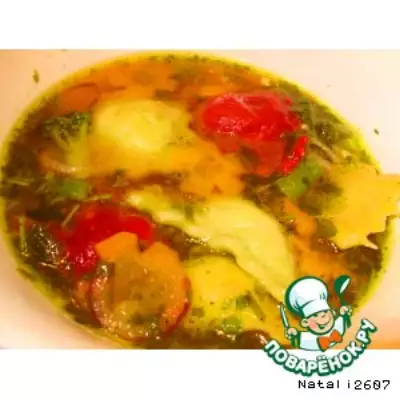 Суп с цветными равиоли