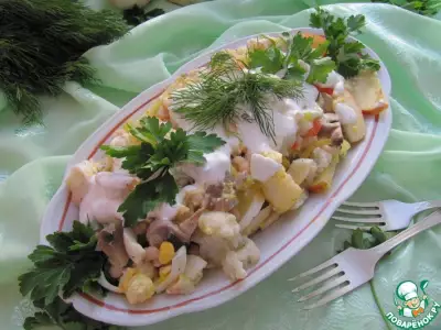 Салат из фасоли и цветной капусты с шампиньонами