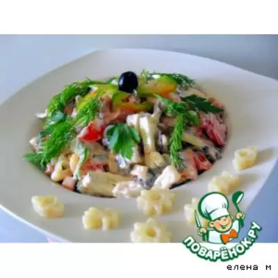 Макаронный салат с ветчиной и овощами