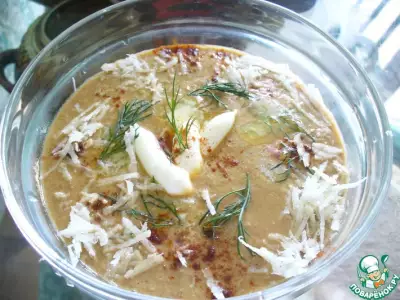 Чечевичный суп-пюре с белыми грибами и курицей