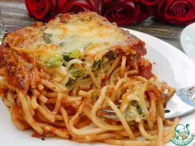 Спагетти со шпинатом и адыгейским сыром