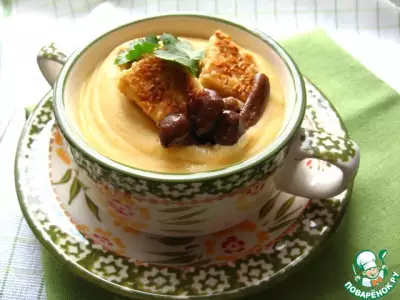 Суп-пюре из чечевицы с тофу и грибами