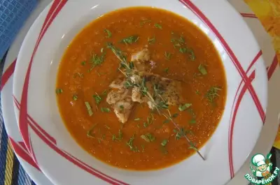 Суп из печеных овощей с жареной рыбой