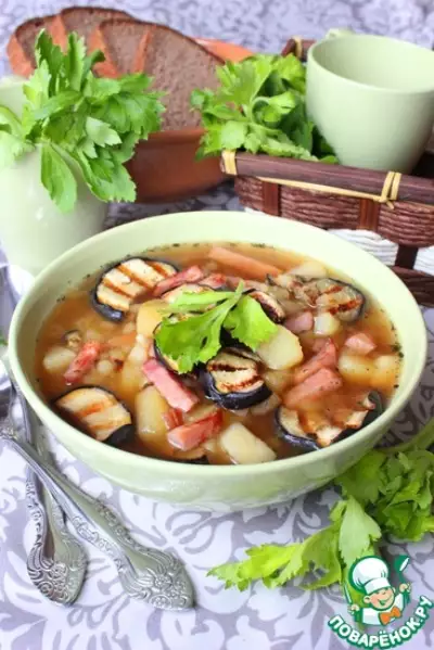 Картофельный суп с баклажанами-гриль