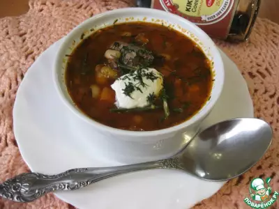 Мясной суп с фасолью и рисом