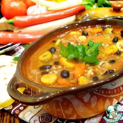 Мексиканский суп с рисом и фасолью