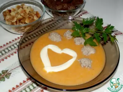 Пряный морковный крем суп с мясными шариками