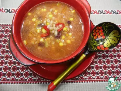 Суп с перловкой, фасолью и кукурузой