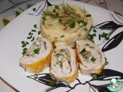 Куриный рулет с баклажаном и плавленным сыром