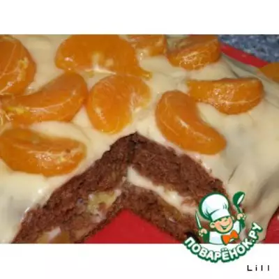 Бисквитный торт с фруктами и кремом из пудинга