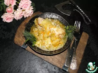 Курица с капустой и рисом