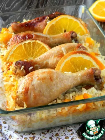 Цитрусовая курица на рисово-овощной подушке