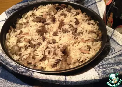 Рис с куриной печенью и грибами
