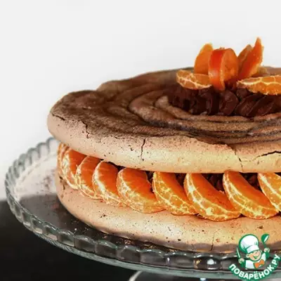 Шоколадно мандариновый меренговый торт