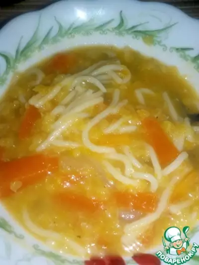 Овощной суп с пастой и чечевицей