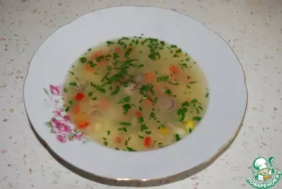Суп с сердечками кукурузой и горошком