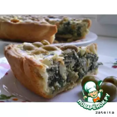Зеленый пирог со шпинатом и оливками