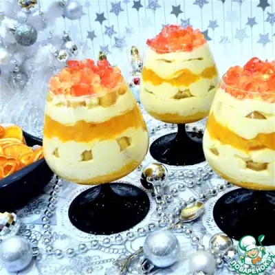 Сметанно-мандариновый десерт с желейными конфетти