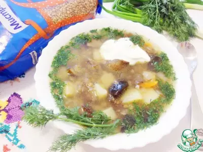 Томленый суп с гречкой и грибами