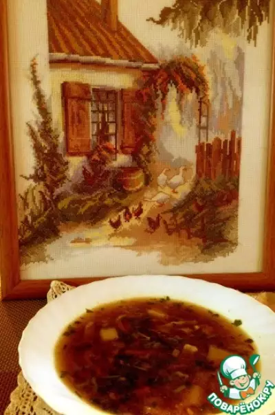 Постный суп с домашней лапшой и белыми грибами