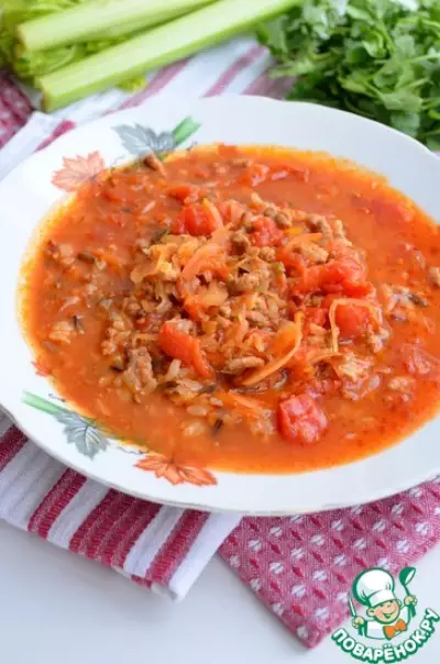 Томатный суп с рисом и квашеной капустой