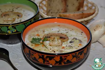 Сливочный пшенный суп с грибами