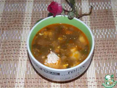 Томатно-щавелевый суп с фрикадельками