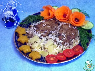Шницель рубленый с рисом и ананасами