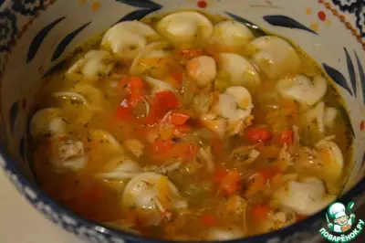 Овощной суп с пельменями