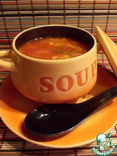 Томатный суп с перловкой и китайской капустой
