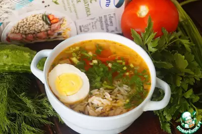 Овощной суп с рисом и курицей