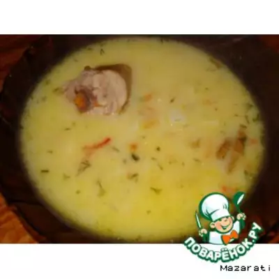 Суп со сметаной и копченым мясом