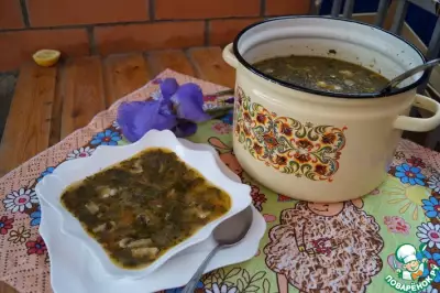 Щавелевый суп с шампиньонами и рисом
