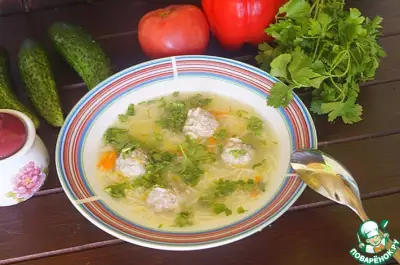 Суп с фрикадельками из гречневых хлопьев