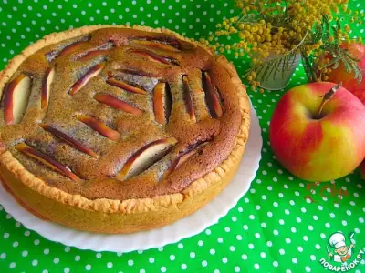 Творожный пирог с маком и яблоками