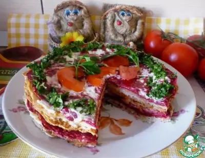 Блинный овощной пирог радуга